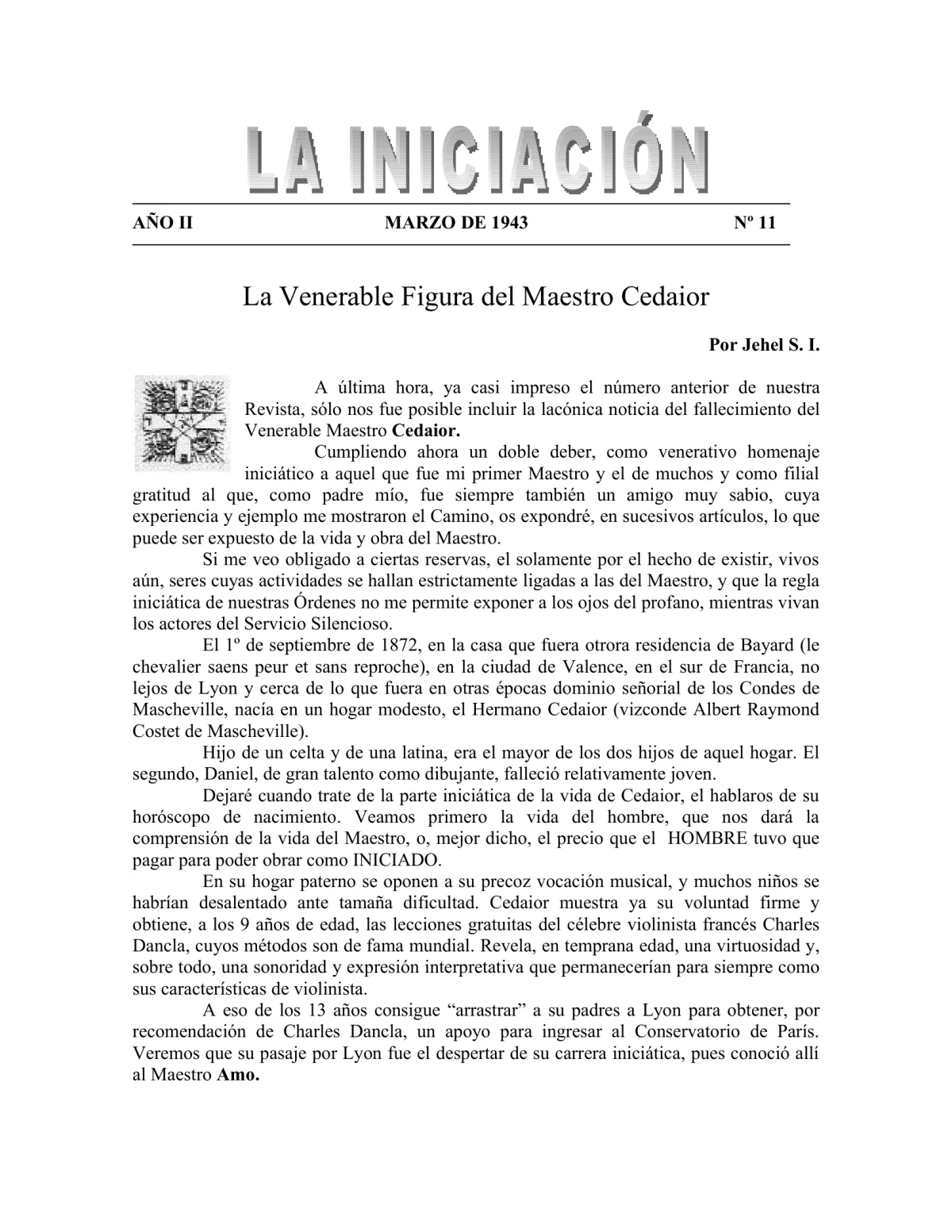 La Iniciación · Año II, Nº 11 · March 1943, page 1