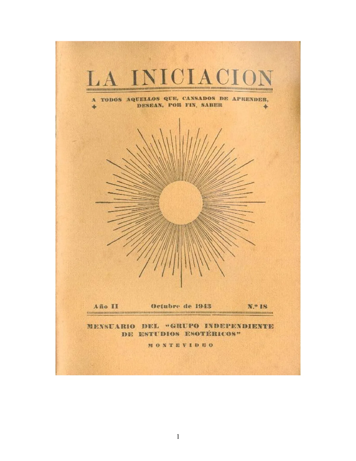 La Iniciación · Año II, Nº 18 · October 1943, page 1