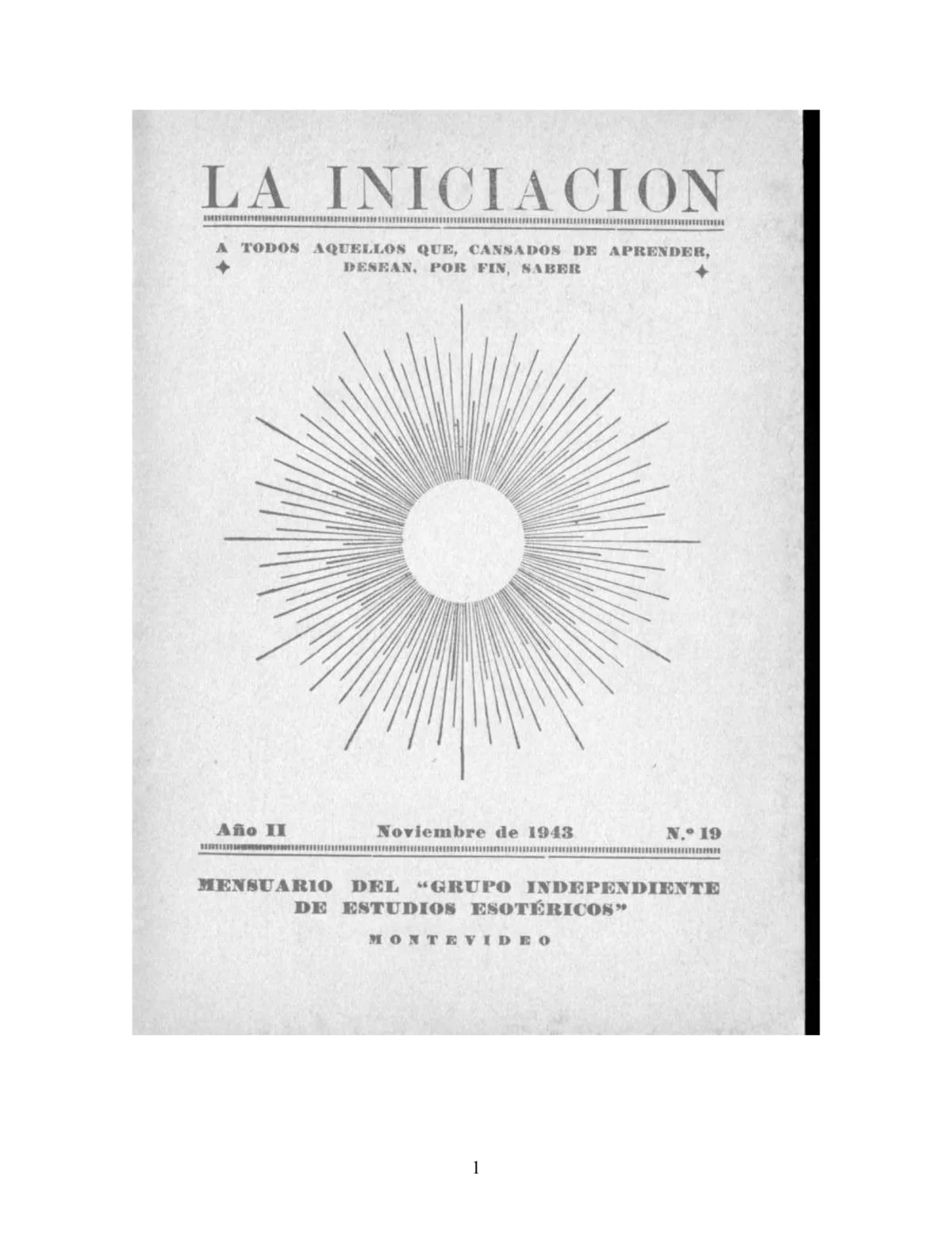 La Iniciación · Año II, Nº 19 · November 1943, page 1