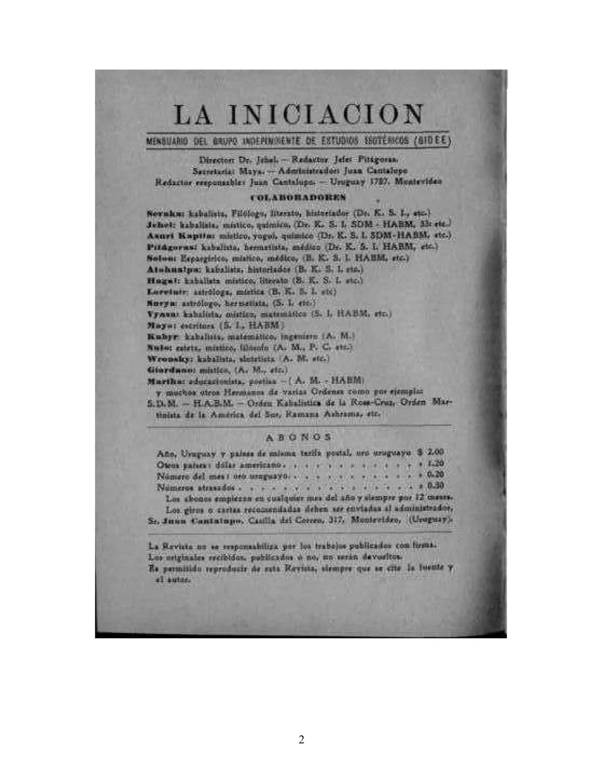 La Iniciación · Año II, Nº 20 · December 1943, page 2