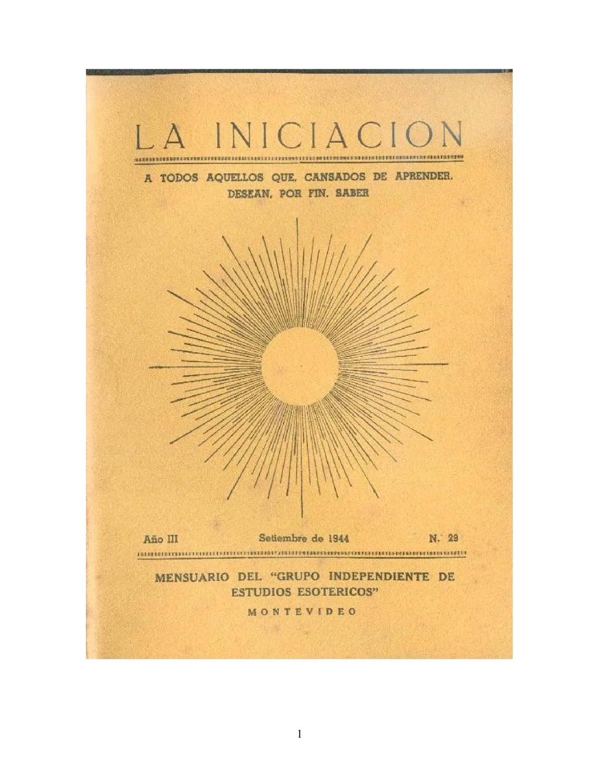 La Iniciación · Año III, Nº 29 · September 1944, page 1