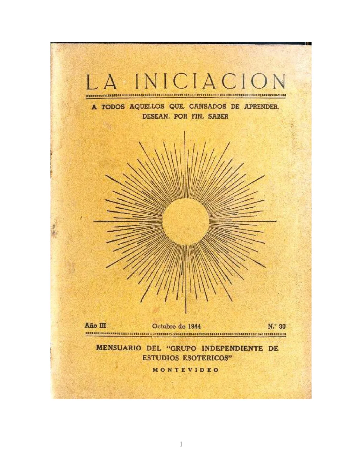 La Iniciación · Año III, Nº 30 · October 1944, page 1