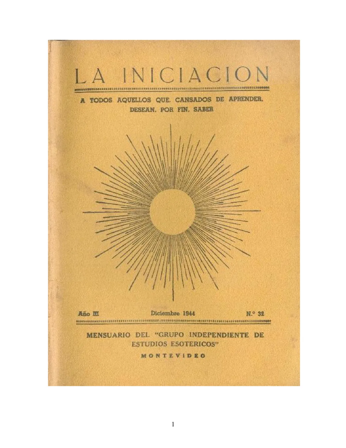 La Iniciación · Año III, Nº 32 · December 1944, page 1