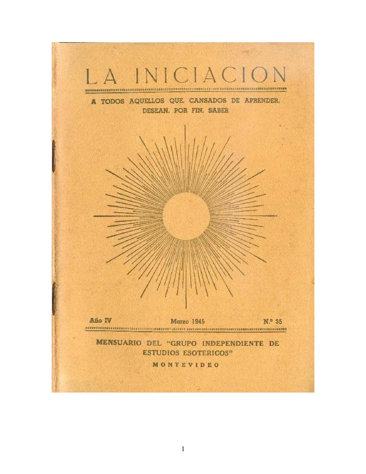 La Iniciación · Año IV, Nº 35 · March 1945, page 1