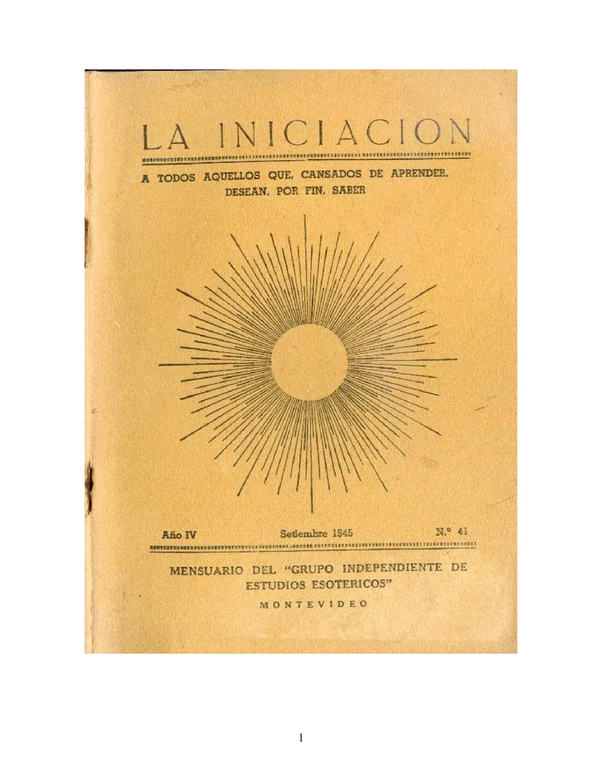 La Iniciación · Año IV, Nº 41 · September 1945, page 1