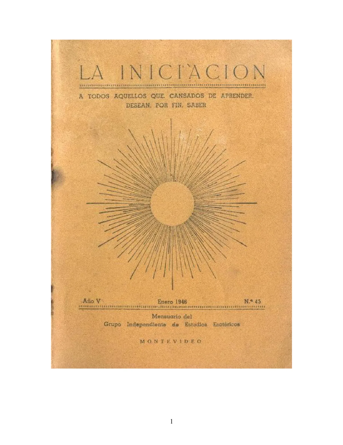 La Iniciación · Año V, Nº 45 · January 1946, page 1