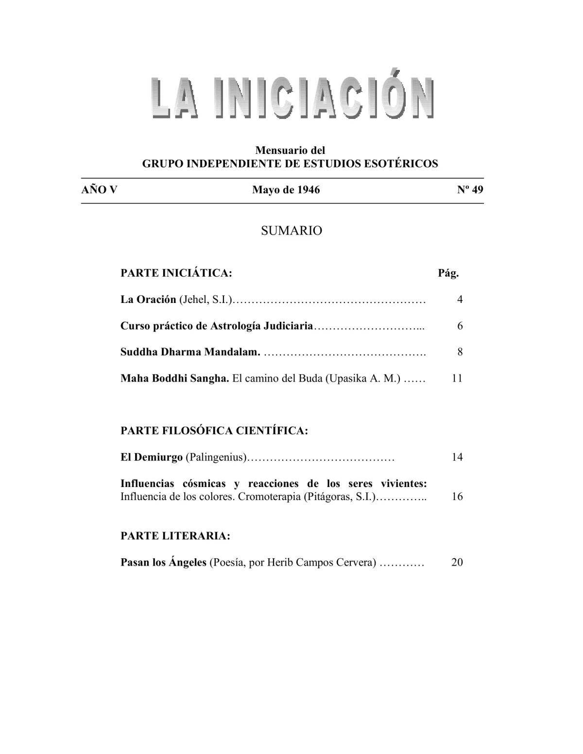 La Iniciación · Año V, Nº 49 · May 1946, page 3