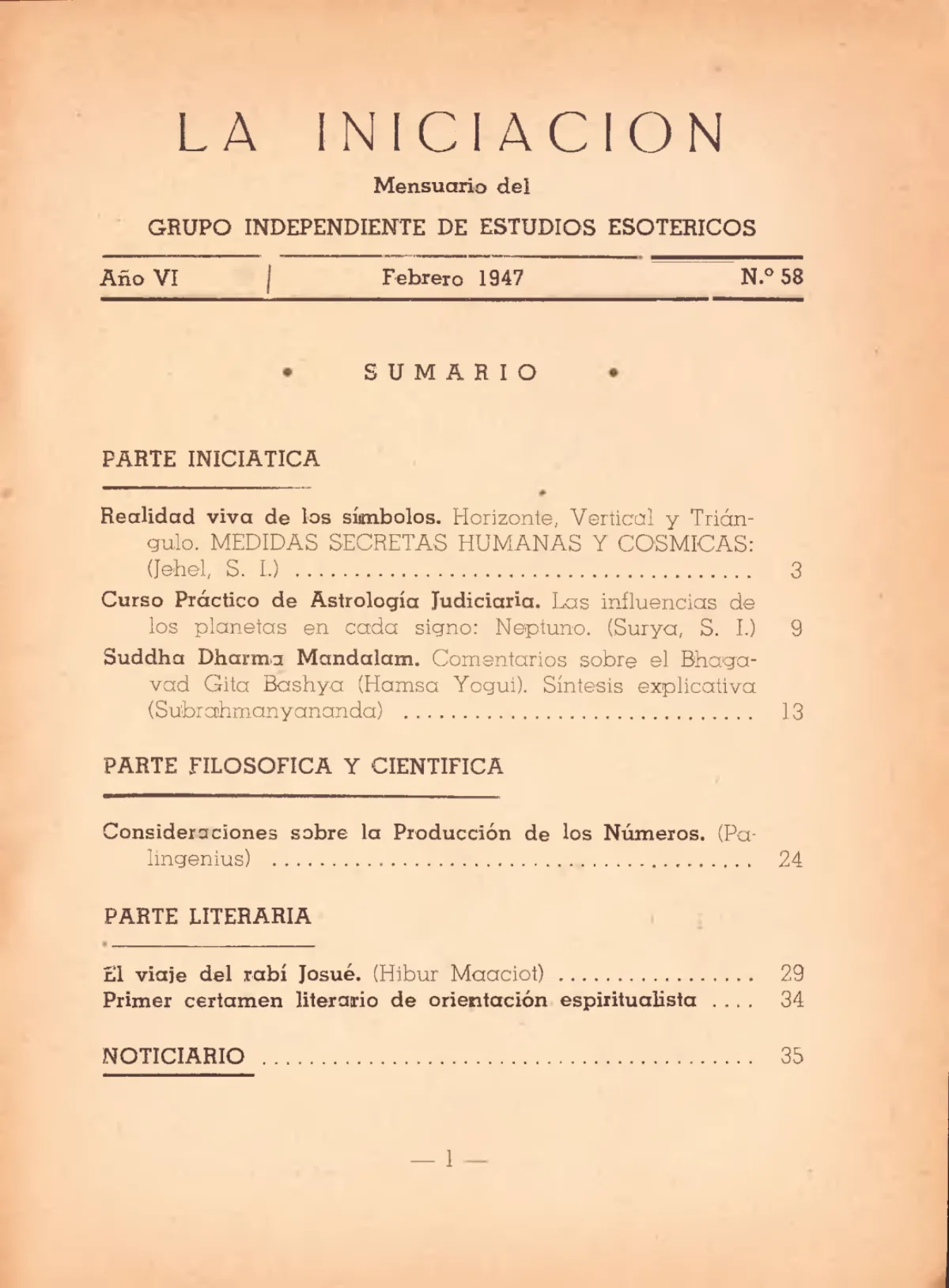 La Iniciación · Año VI, Nº 58 · February 1947, page 4
